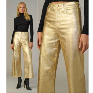 NWT Joe's Jeans HIGH RISE WIDE LEG ANKLE The Mia Crop Foil Jeans Gold size 25